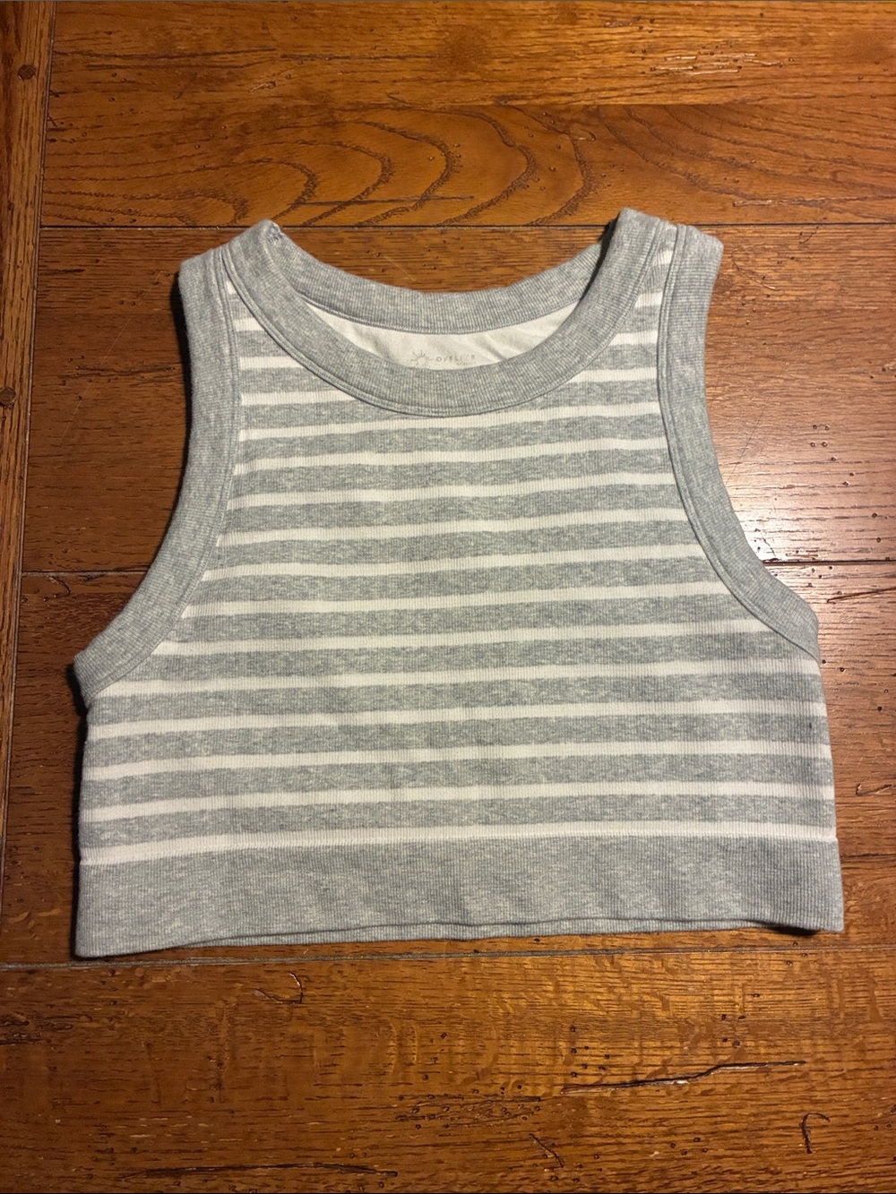 aerie Gray & White Striped Cropped Tank